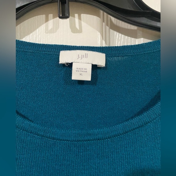 J. Jill Sweater Top XL Teal Cotton Blend Knit 3/4 Sleeve Round Neck Knot Tie - Picture 5 of 9